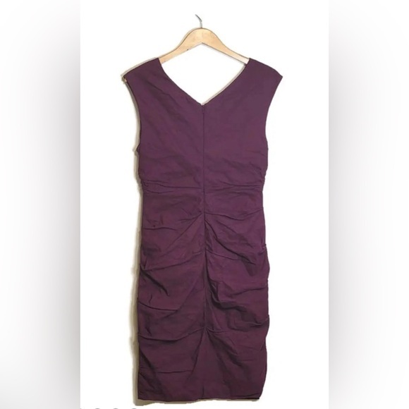 Eileen Fisher V Neck Sleeveless Shirred Cotton Silk Purple Midi Dress Size 8 - Picture 5 of 10